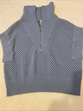 Varley Light Blue Knit Half-Zip Sweater Vest
